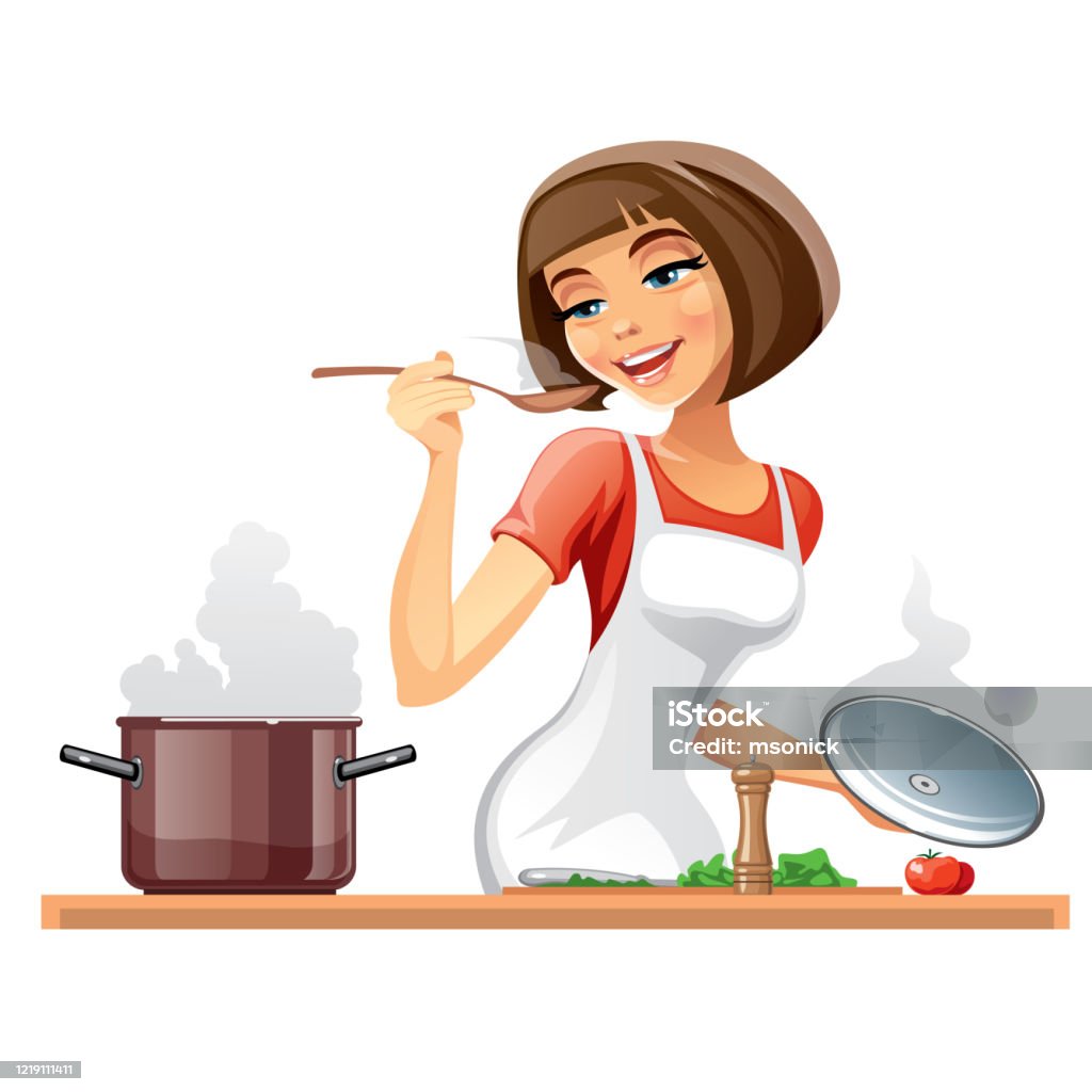 Ilustración de Mujer Cocinando y más Vectores Libres de Derechos de Cocinar  - Cocinar, Mujeres, Mujer bella - iStock