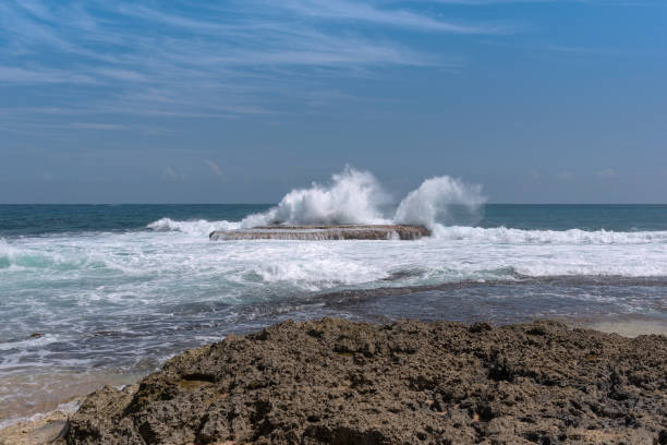 istock Rocky island with big wave, Manzanillo coast, Costa Rica 1219112413