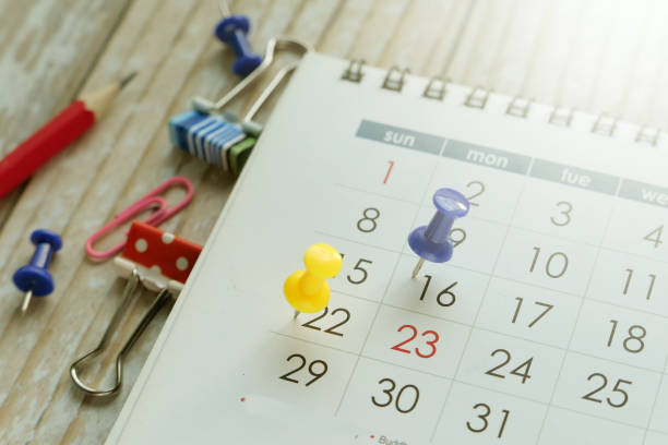 istock Business appointment concept with push pin on calendar date 1219114499