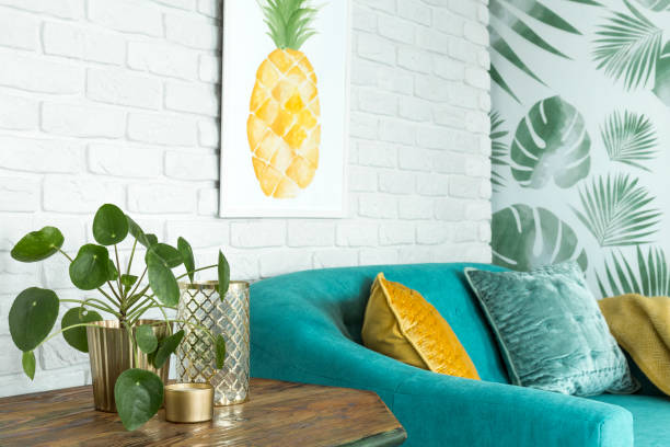 istock Wooden table with plant 1219115630