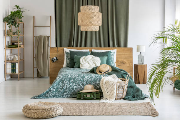 istock Pouf on carpet in bedroom 1219115898