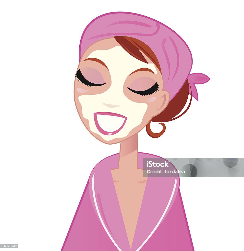 Спа-процедура для лица Девушка в розовый халат Изолирован на белом - Векторная графика Альтернативная терапия роялти-фри