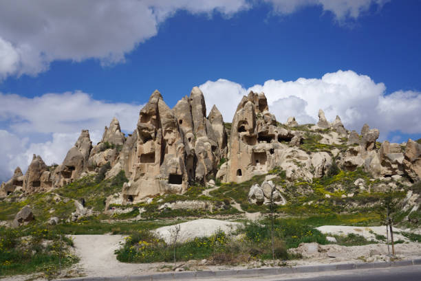 landscape of fairy chimney and stone mountain in Goreme, Cappadocia Beautiful unique landscape of fairy chimney and stone mountain in Goreme, Cappadocia Goreme stock pictures, royalty-free photos & images