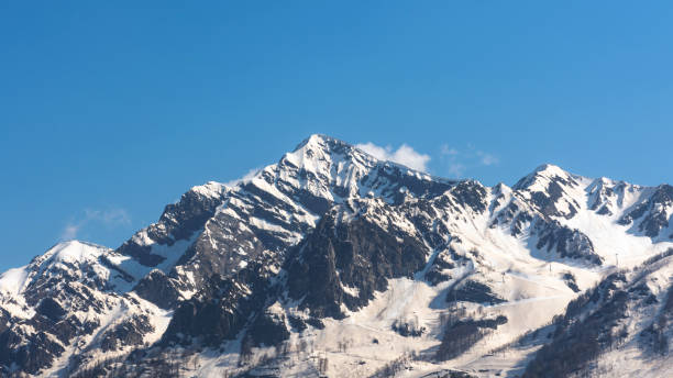 Beautiful snow-capped mountains against the blue sky