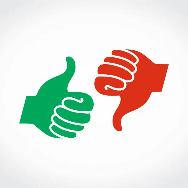 Vector illustration of Cool Simple Thumbs Up. Simple Thumbs down. Art Cartoon vector flat template.