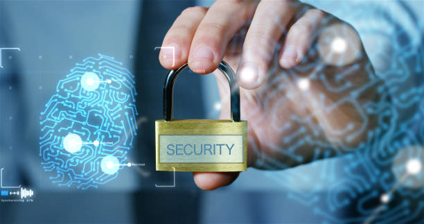 istock The padlock with security symbol a on a circuits microsheme background. 1219119165