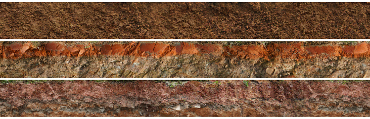 layered soil geology cross section underground earth, cutaway earth ground terrain surface