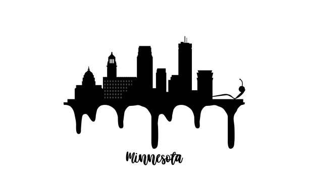 Minnesota black skyline silhouette vector illustration on white background with dripping ink effect. Landmarks and iconic buildings of the city, easily editable minneapolis illustrations stock illustrations