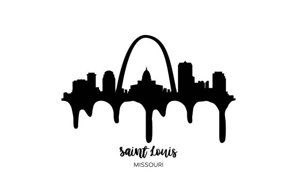 Saint Louis Missouri black skyline silhouette vector illustration on white background with dripping ink effect. Landmarks and iconic buildings of the city, easily editable st louis skyline stock illustrations