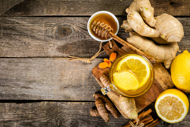 istock Fall immune system booster - ginger and turmeric tea and ingredients 1219124512