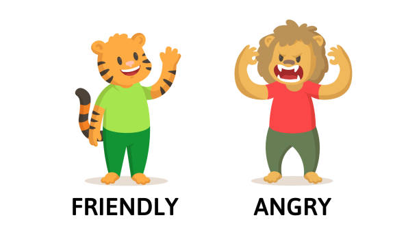 Words Friendly And Angry Flashcard With Cartoon Animal Characters Opposite  Adjectives Explanation Card Flat Vector Illustration Isolated On White  Background Stock Illustration - Download Image Now - iStock