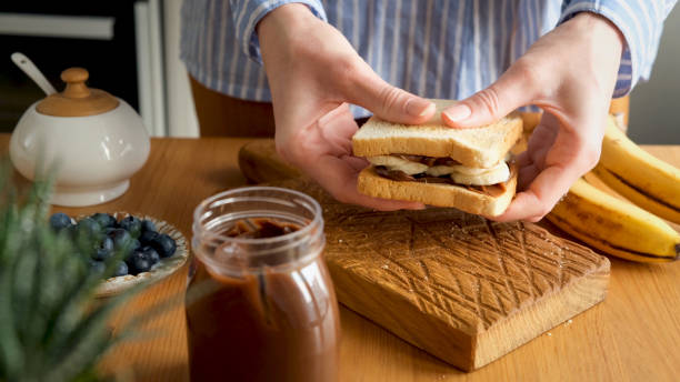 Sandwich with chocolate spread butter and banana