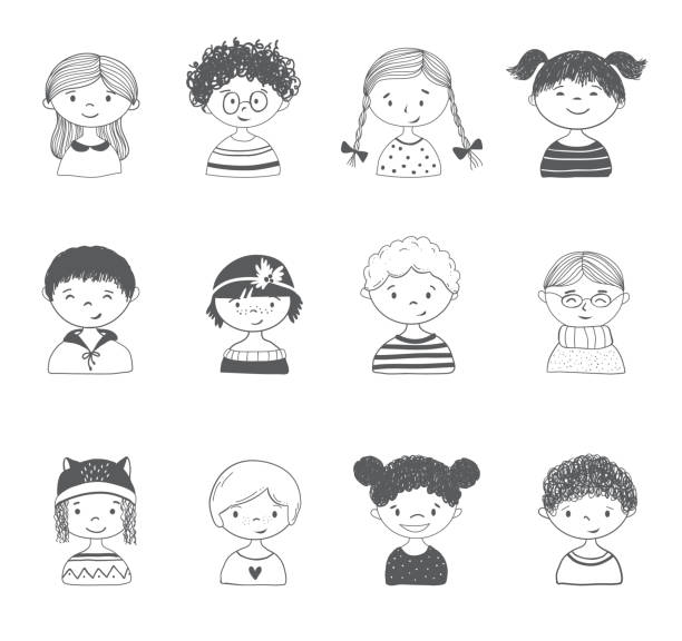 Hand Drawn Children Faces Set Stock Illustration - Download Image Now -  Child, Sketch, Curly Hair - iStock