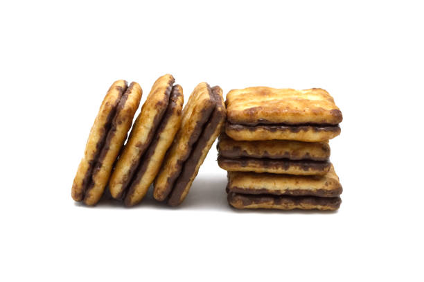 istock Biscuits cracker homemade, Square design, Butter Chocolate and sweet flavored. Isolated on white background. 1219130514