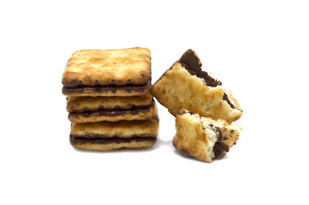 istock Biscuits cracker homemade, Square design, Butter Chocolate and sweet flavored. Isolated on white background. 1219130522