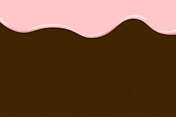 istock Pink ice cream melt and flow on toasted chocolate waffle surface. Glazed wafer texture sweet cake background. Vector eps illustration 1219132028
