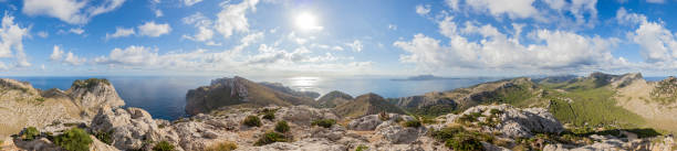 Panoramic image of El Fumat over the Cap Formentor in Mallorca photographed during the day in the sunshine in September 2016
