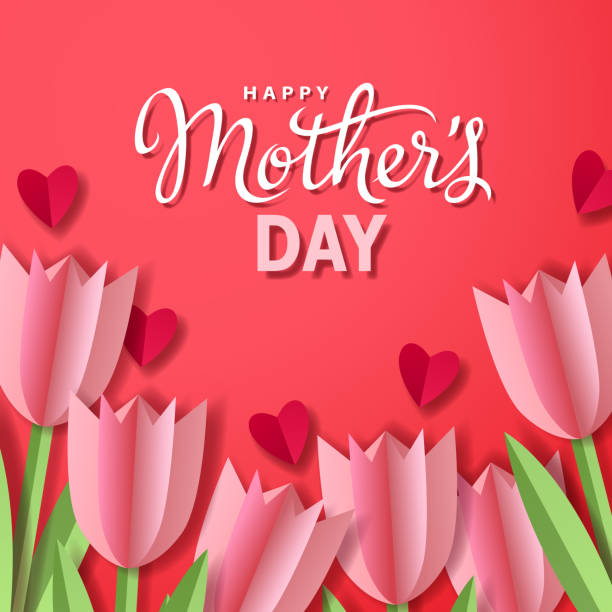 illustrazioni stock, clip art, cartoni animati e icone di tendenza di tulipani per la festa della mamma con cuori - mothers day immagine