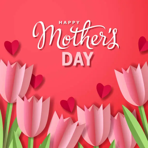 Vector illustration of Mother's Day Tulips with Hearts