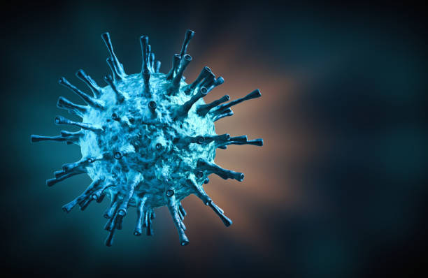 Blue Coronavirus cell on defocused background intended for further composition