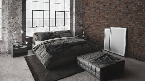 istock Open space bedroom in industrial styled apartment interior 1219135579
