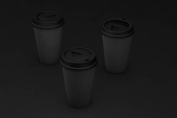istock Paper takeaway coffee cups on black background. 3D Illustration 1219136721