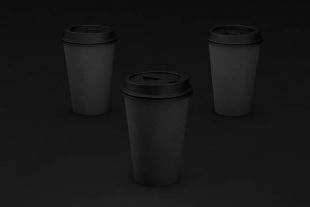 istock Paper takeaway coffee cups on black background. 3D Illustration 1219136728