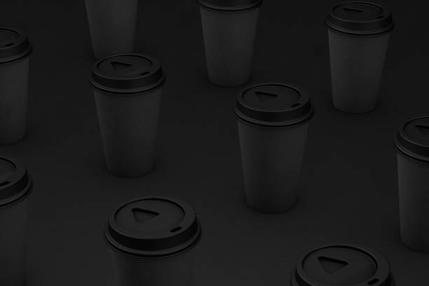 Paper takeaway coffee cups on black background. 3D Illustration