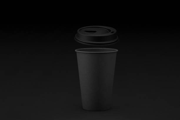 istock Black paper takeaway coffee cup on black background. 3D Illustration 1219136733