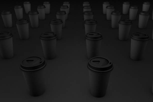 istock Paper takeaway coffee cups on black background. 3D Illustration 1219136744