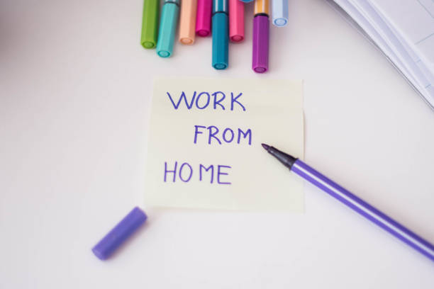 istock Paper sticker written work from home 1219138167