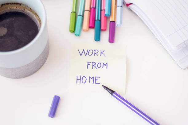 istock Paper sticker written work from home 1219138195