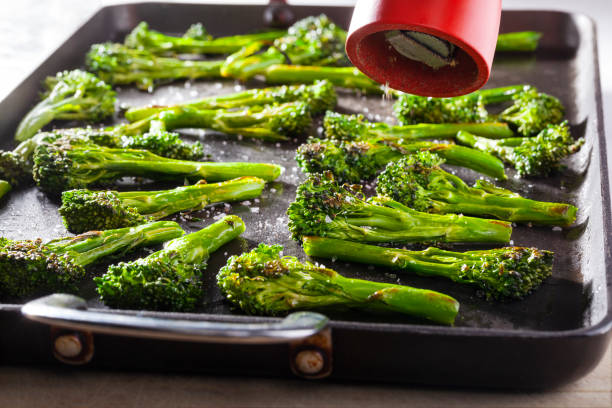 Broccoli roasted on an oven dish