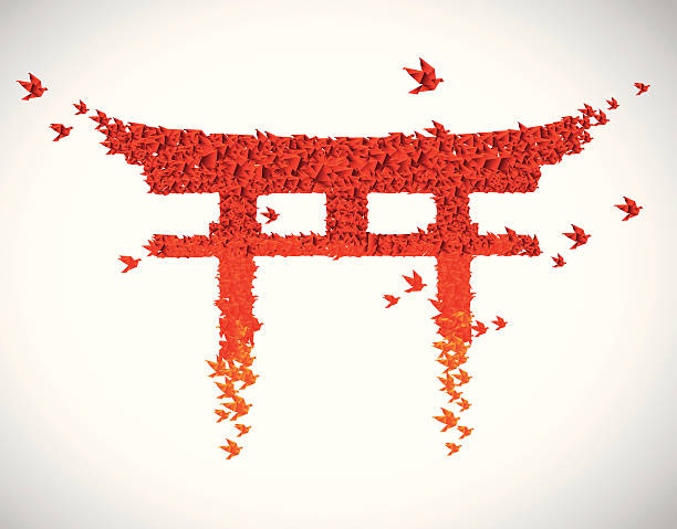 japonia torii brama origami - japan isolated origami red stock illustrations