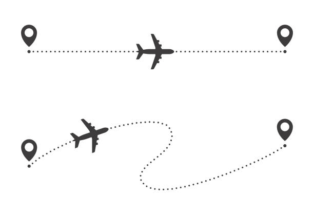 비행기 라인 경로 경로입니다. 직선 및 곡선 비행 선. 벡터 아이콘 - usa airport airplane cartography stock illustrations