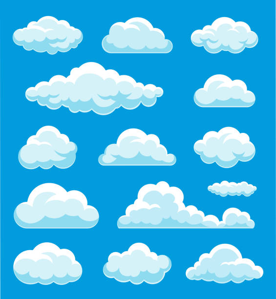illustrazioni stock, clip art, cartoni animati e icone di tendenza di illustrazione set di nuvole - cloud