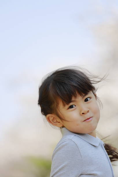 istock Japanese girl and cherry blossoms (5 years old) 1219149929