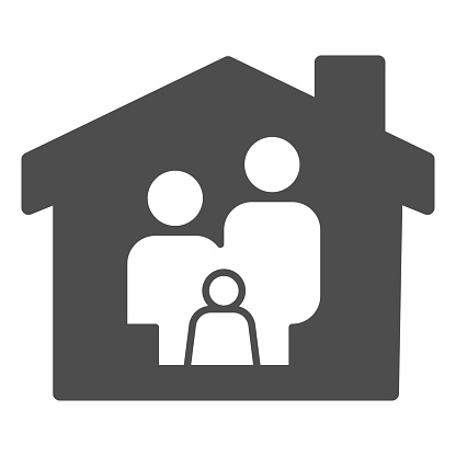Stay home solid icon. Family in house glyph style pictogram on white background. Staying at home during a pandemic for mobile concept and web design. Vector graphics