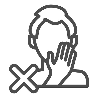 Stop touch face line icon. Man touches face with hand and spread virus outline style pictogram on white background. Covid-19 prohibition for mobile concept and web design. Vector graphics