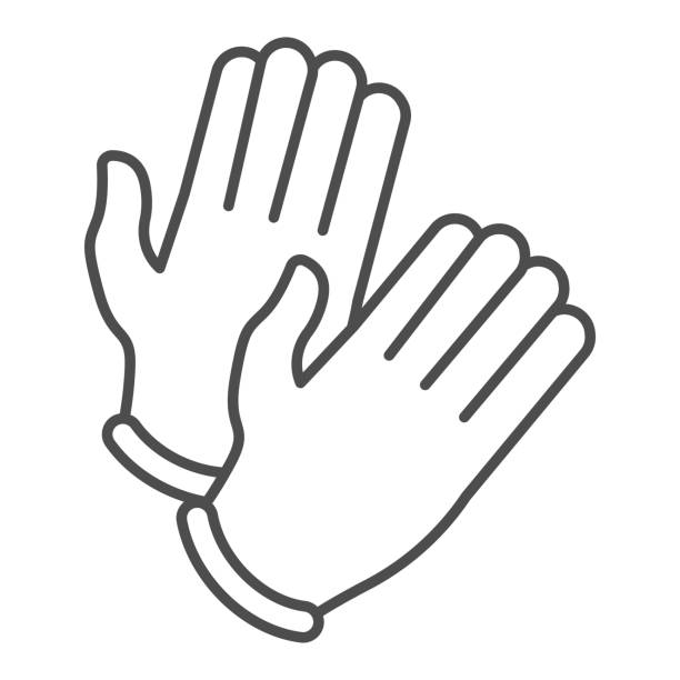 einweg medizinische gummihandschuhe dünne linie symbol. paar handschuhe umreißen stil piktogramm auf weißem hintergrund. coronavirus schutzzeichen für mobiles konzept und webdesign. vektorgrafiken. - handschuh stock-grafiken, -clipart, -cartoons und -symbole