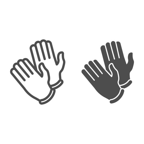 einweg medizinische gummihandschuhe linie und solide symbol. paar handschuhe umreißen stil piktogramm auf weißem hintergrund. coronavirus schutzzeichen für mobiles konzept und webdesign. vektorgrafiken. - menschliches körperteil stock-grafiken, -clipart, -cartoons und -symbole