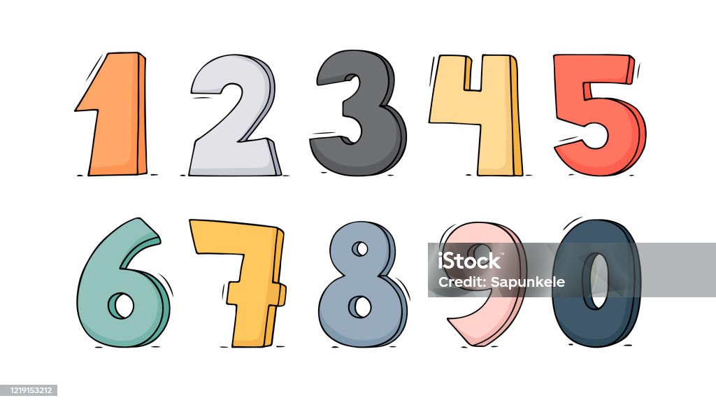 Cartoon set with different numbers. Cartoon set with different numbers. Doodle illustration about school and mathematics. Number stock vector