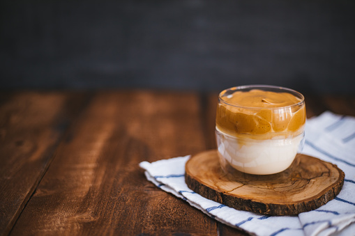 Iced Dalgona Coffee on wooden table