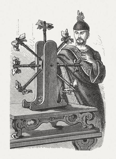 1893 년에 출판 된 오래된 불교기도 바퀴, 나무 조각 - prayer wheel illustrations stock illustrations
