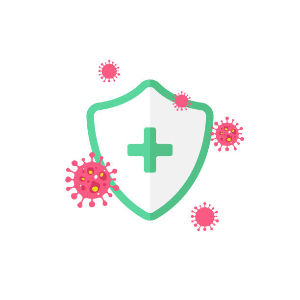 ilustrações de stock, clip art, desenhos animados e ícones de hygienic shield protecting and immune system icon flat design. - virus protection