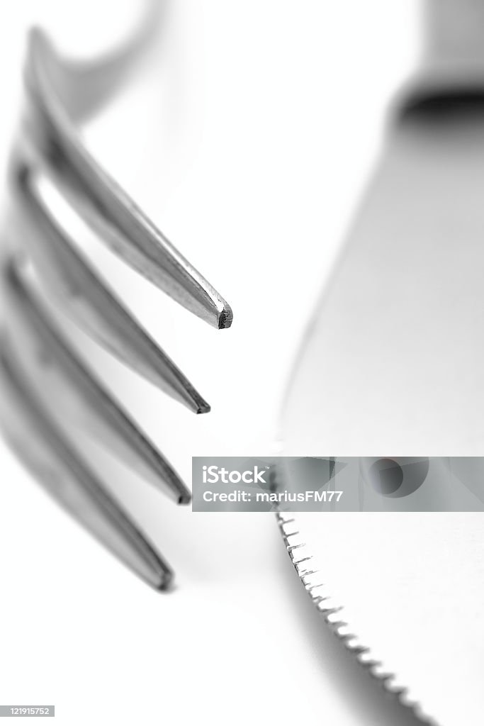 Forchetta e coltello piatto tempo - Foto stock royalty-free di Acciaio