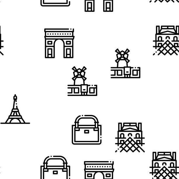 France Country Travel Seamless Pattern Vector France Country Travel Seamless Pattern Vector Thin Line. Illustrations musee du louvre stock illustrations