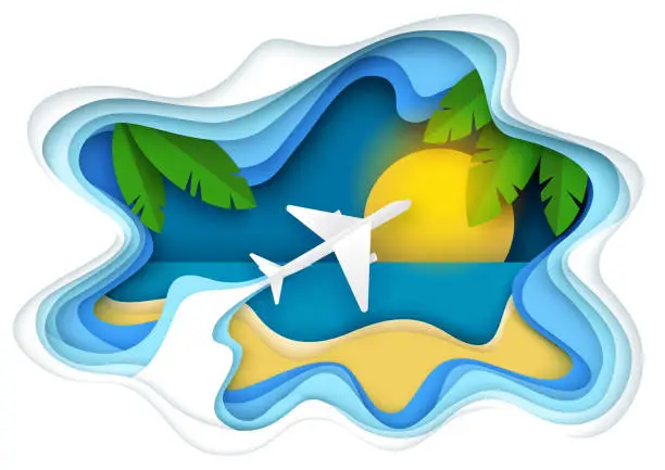 Vector illustration of Air flight, vector layered paper cut style illustration