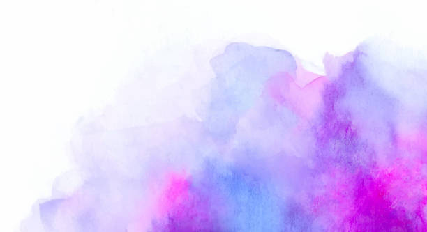 Abstract blue and lilac watercolor background Hand painted watercolor texture. Abstract blue and lilac color splash on white background. blue ink splatter stock illustrations