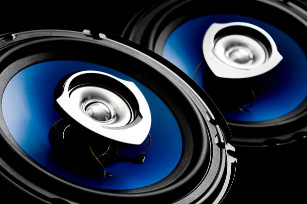 Blue auto speakers stock photo